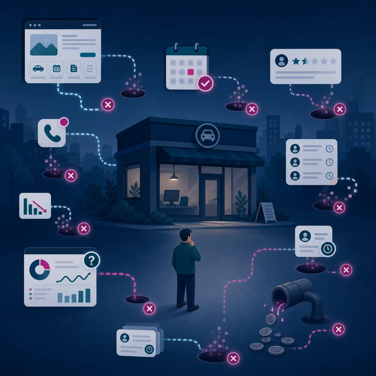 Illustration of disconnected business workflows and missed improvement opportunities